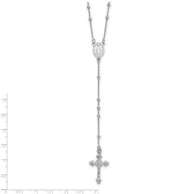 Sterling Silver Rhodium-plated Polished Beaded Rosary Necklace