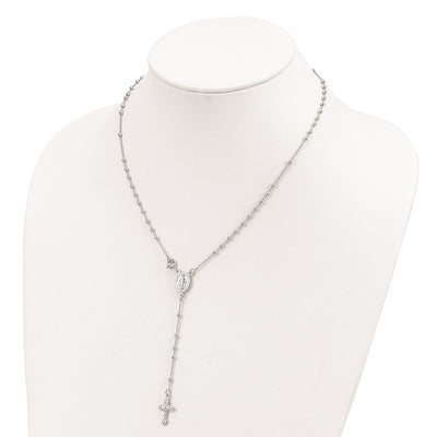 Sterling Silver 18 Rhodium Plated Polished Beaded Rosary