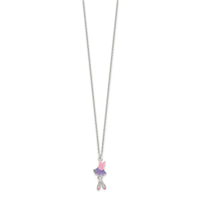 Sterling Silver Polished & Enameled Ballerina Children's 14in Necklace & Earring Set