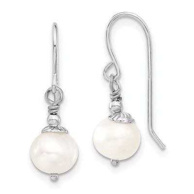 Sterling Silver Rhodium-plated White Semi-Round Freshwater Cultured Pearl Necklace and Dangle Earrings Set
