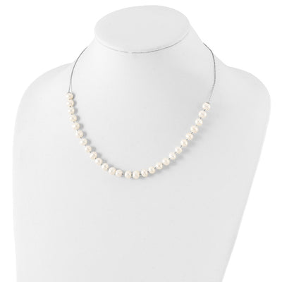 Sterling Silver Rhodium-plated White Semi-Round Freshwater Cultured Pearl Necklace and Dangle Earrings Set