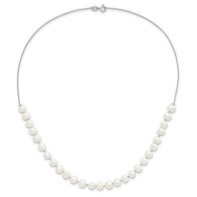 Sterling Silver Rhodium-plated White Semi-Round Freshwater Cultured Pearl Necklace and Dangle Earrings Set