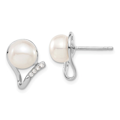 Sterling Silver Rhodium-plated White Button Freshwater Cultured Pearl and CZ and Post Earrings Set