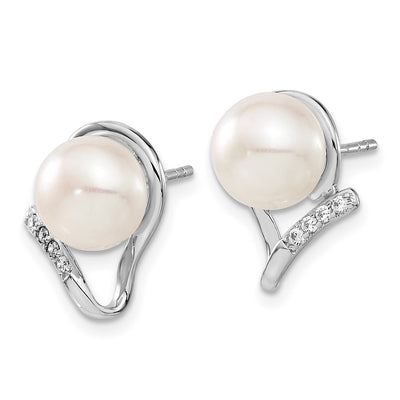 Sterling Silver Rhodium-plated White Button Freshwater Cultured Pearl and CZ and Post Earrings Set
