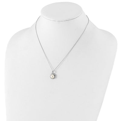 Sterling Silver Rhodium-plated White Button Freshwater Cultured Pearl and CZ and Post Earrings Set
