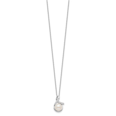 Sterling Silver Rhodium-plated White Button Freshwater Cultured Pearl and CZ and Post Earrings Set