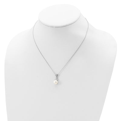 Sterling Silver Rhodium-plated White Button Freshwater Cultured Pearl and CZ and Post Earrings Set