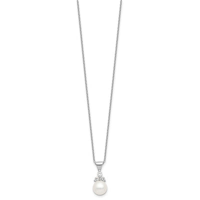 Sterling Silver Rhodium-plated White Button Freshwater Cultured Pearl and CZ and Post Earrings Set