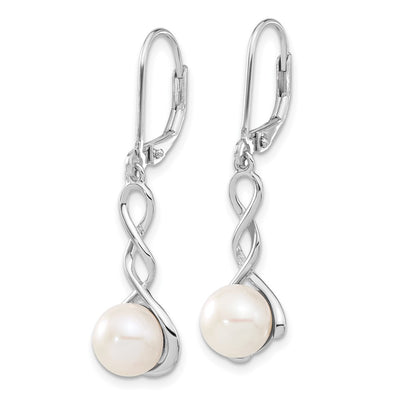 Sterling Silver Rhodium-plated White Button Freshwater Cultured Pearl Necklace and Leverback Dangle Earrings Set