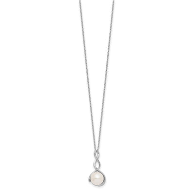 Sterling Silver Rhodium-plated White Button Freshwater Cultured Pearl Necklace and Leverback Dangle Earrings Set