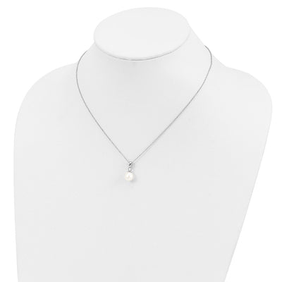 Sterling Silver Rhodium-plated White Teardrop Freshwater Cultured Pearl Necklace and Button Post Earrings Set