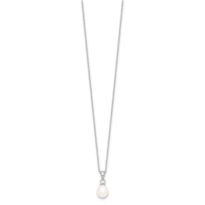 Sterling Silver Rhodium-plated White Teardrop Freshwater Cultured Pearl Necklace and Button Post Earrings Set