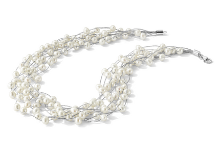 Sterling Silver Rhodium-plated 6- White Semi-Round Freshwater Cultured Pearl Multi Strand Necklace