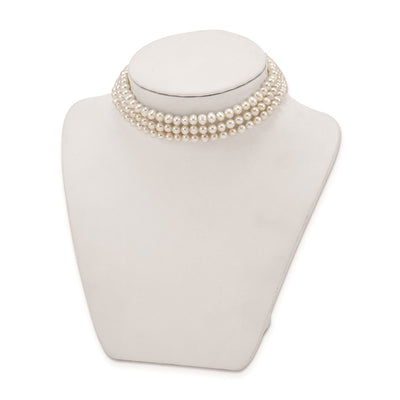 Sterling Silver Rhodium-plated White Semi-Round Freshwater Cultured Pearl with Choker