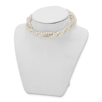 Sterling Silver Rhodium-plated White Semi-Round Freshwater Cultured Pearl with Choker