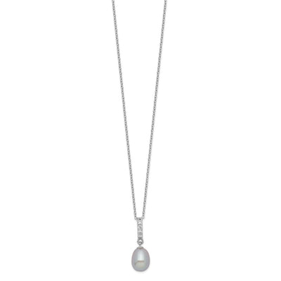 Sterling Silver Rhodium-plated Grey Teardrop Freshwater Cultured Pearl and CZ Necklace