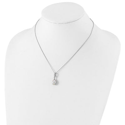 Sterling Silver Rhodium-plated Grey Teardrop Freshwater Cultured Pearl and CZ Necklace