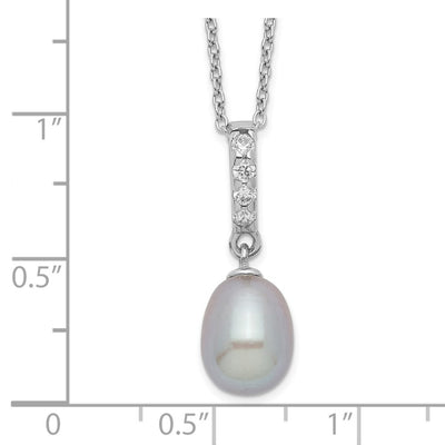 Sterling Silver Rhodium-plated Grey Teardrop Freshwater Cultured Pearl and CZ Necklace