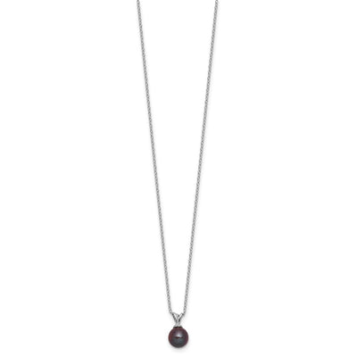 Sterling Silver Rhodium-plated Round Black Freshwater Cultured Pearl Necklace