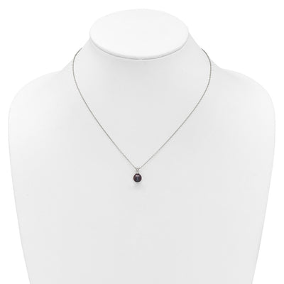 Sterling Silver Rhodium-plated Round Black Freshwater Cultured Pearl Necklace