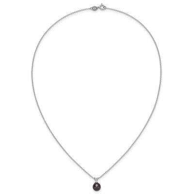 Sterling Silver Rhodium-plated Round Black Freshwater Cultured Pearl Necklace