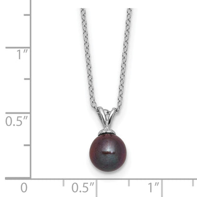 Sterling Silver Rhodium-plated Round Black Freshwater Cultured Pearl Necklace