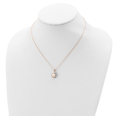 Sterling Silver Rose-tone 18K Flash Gold-plated Button Freshwater Cultured Pearl Heart Necklace
