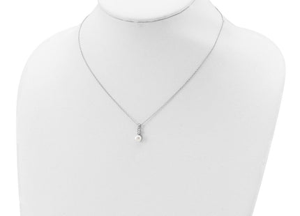 Sterling Silver Rhodium-plated 6- White Button Freshwater Cultured Pearl and CZ Necklace (Style QH5504-17)