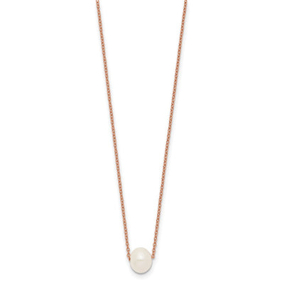 Sterling Silver Rose-tone 18K Flash Gold-plated White Near-Round Freshwater Cultured Pearl Necklace