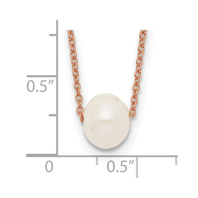 Sterling Silver Rose-tone 18K Flash Gold-plated White Near-Round Freshwater Cultured Pearl Necklace