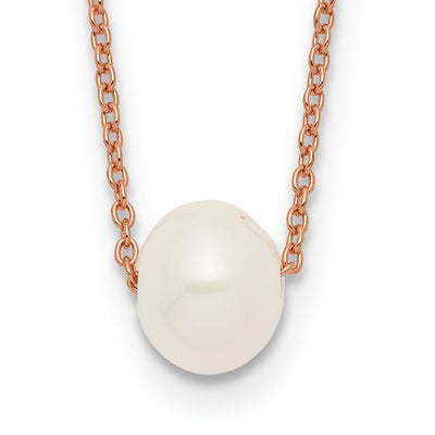 Sterling Silver Rose-tone 18K Flash Gold-plated White Near-Round Freshwater Cultured Pearl Necklace