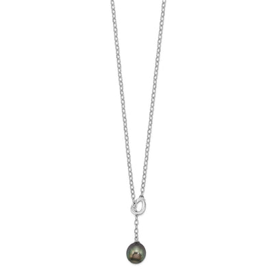 Sterling Silver Rhodium-plated Black Teardrop Tahitian Saltwater Cultured Pearl Slide Necklace