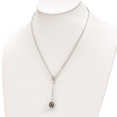 Sterling Silver Rhodium-plated Black Teardrop Tahitian Saltwater Cultured Pearl Slide Necklace
