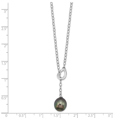 Sterling Silver Rhodium-plated Black Teardrop Tahitian Saltwater Cultured Pearl Slide Necklace