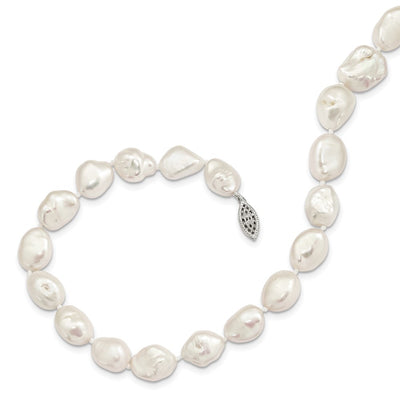 Sterling Silver Rhodium-plated White Keshi Freshwater Cultured Pearl Necklace