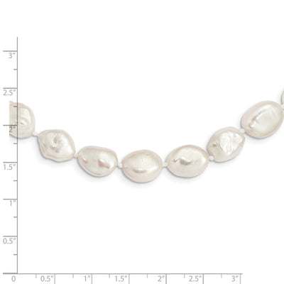 Sterling Silver Rhodium-plated White Keshi Freshwater Cultured Pearl Necklace