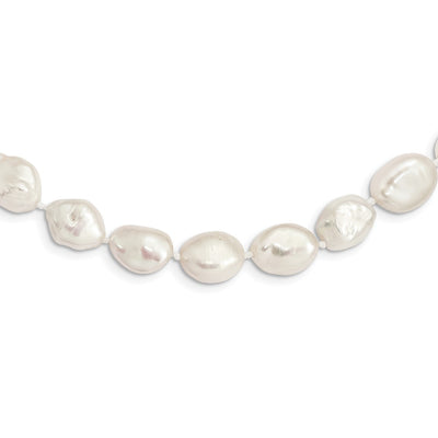 Sterling Silver Rhodium-plated White Keshi Freshwater Cultured Pearl Necklace