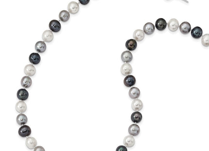 Sterling Silver Rhodium-plated 8- Black, Green and White Semi-Round Freshwater Cultured Pearl Bracelet