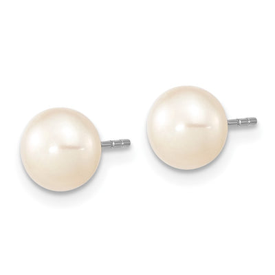 Sterling Silver Rhodium-plated White Near-Round Freshwater Cultured Pearl Necklace, Stretch Bracelet and Button Post Earrings Set
