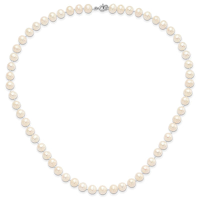 Sterling Silver Rhodium-plated White Near-Round Freshwater Cultured Pearl Necklace, Stretch Bracelet and Button Post Earrings Set