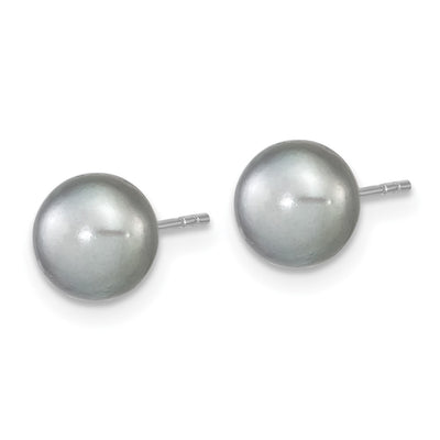 Sterling Silver Rhodium-plated Grey Near-Round Freshwater Cultured Pearl Necklace, Stretch Bracelet and Button Post Earrings Set