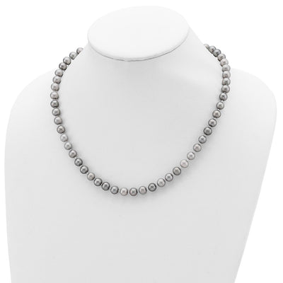 Sterling Silver Rhodium-plated Grey Near-Round Freshwater Cultured Pearl Necklace, Stretch Bracelet and Button Post Earrings Set