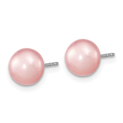 Sterling Silver Rhodium-plated Pink Near-Round Freshwater Cultured Pearl Necklace, Stretch Bracelet and Button Post Earrings Set