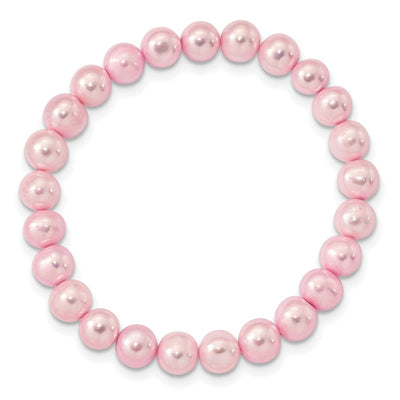 Sterling Silver Rhodium-plated Pink Near-Round Freshwater Cultured Pearl Necklace, Stretch Bracelet and Button Post Earrings Set