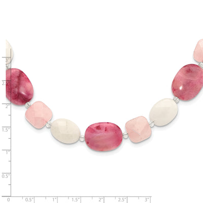 Sterling Silver Pink Agate/Quartz, Jade, Crystal w/1in ext Necklace