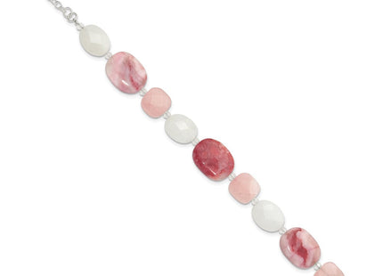 Sterling Silver Pink Agate/Quartz, Jade, Crystal w/1in ext Necklace