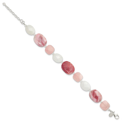 Sterling Silver Pink Agate/Quartz, Jade, Crystal w/1in ext Necklace