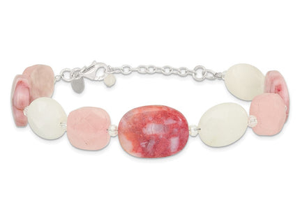 Sterling Silver Pink Agate/Quartz, Jade, Crystal w/1in ext Necklace