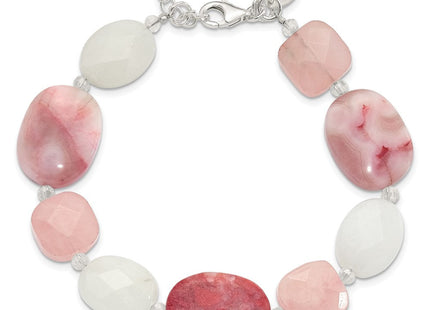Sterling Silver Pink Agate/Quartz, Jade, Crystal w/1in ext Necklace