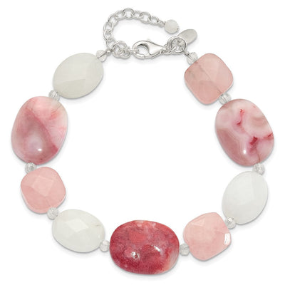 Sterling Silver Pink Agate/Quartz, Jade, Crystal w/1in ext Necklace
